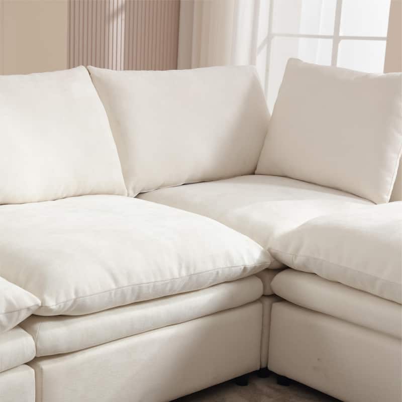129.92'' Chic U-Shaped 5-Seat Sectional Sofa with Chaise Lounge and Pillows, Upholstered Sleeper Couch for Your Living Space