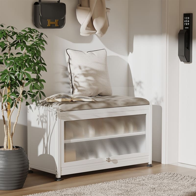 2-Tier Flip-Up Shoe Bench with Storage – 286lb Capacity, Soft Seat & Magnetic Closure