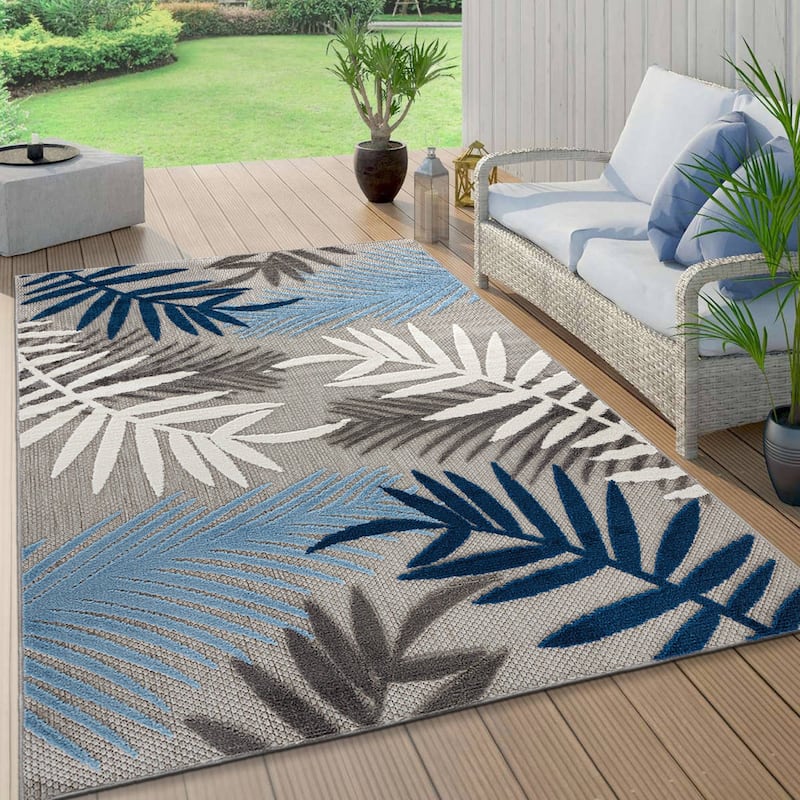 Evora Palm Frond Indoor/Outdoor Area Rug - 7'10"x10' - Blue