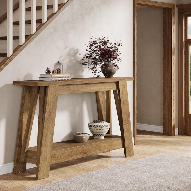 41.3" 2-Tier Console Table with Storage for Living Room, Hallway, Foyer, Rustic Brown
