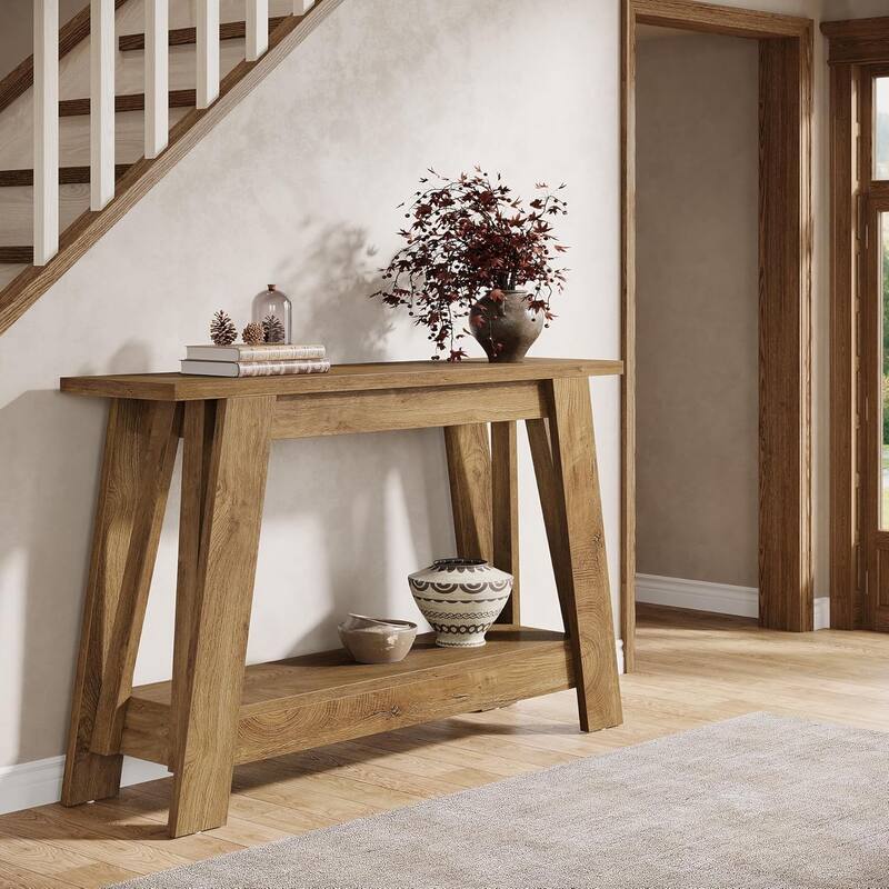41.3" Farmhouse Console Table with Storage for Living Room, Hallway, Rustic Brown