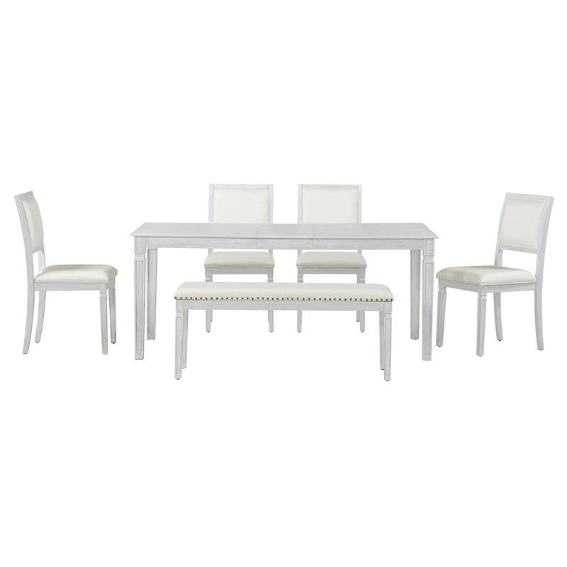 Rustic Farmhouse Extendable Dining Table Set for Six with Four Chairs and Bench for Cozy Gatherings