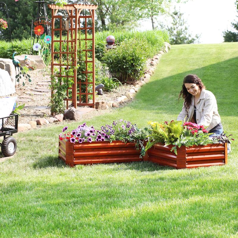 Sunnydaze L-Shaped Galvanized Steel Raised Garden Bed