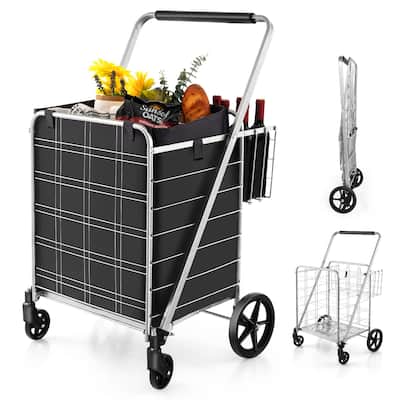 Gymax Folding Shopping Cart Jumbo Upgraded Utility Grocery Cart w/