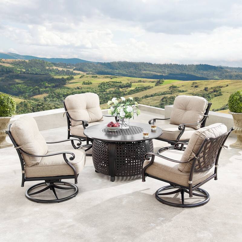 Aluminum 44in Fire Table Set with Four Swivel Rockers & Accessories