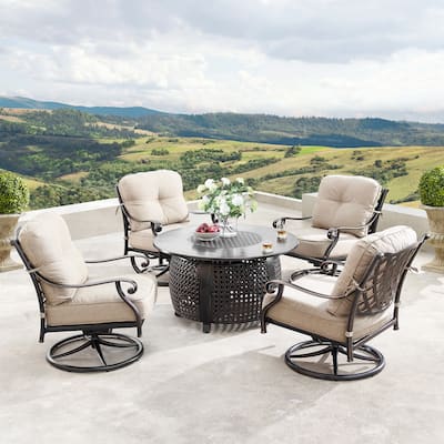 Aluminum 44in Fire Table Set with Four Swivel Rockers & Accessories