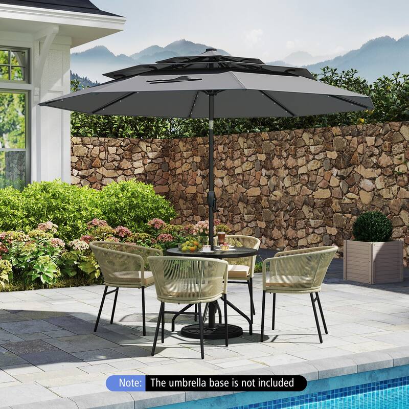 Polyester 10.3ft Solar LED Patio Umbrella with Auto Tilt and Crank
