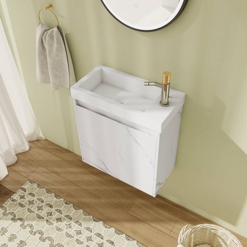 20" Floating Bathroom Vanity with Sink, Mini Wall Mounted Bathroom Vanity with Soft Close Door - White+White Sink