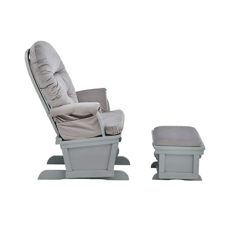 Madison Glider and Ottoman White Wood