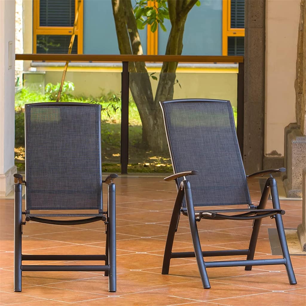 Folding Patio Chairs Set of 2, Aluminium Frame Reclining Sling Lawn Chairs(Textilene Fabric,2 Chairs)
