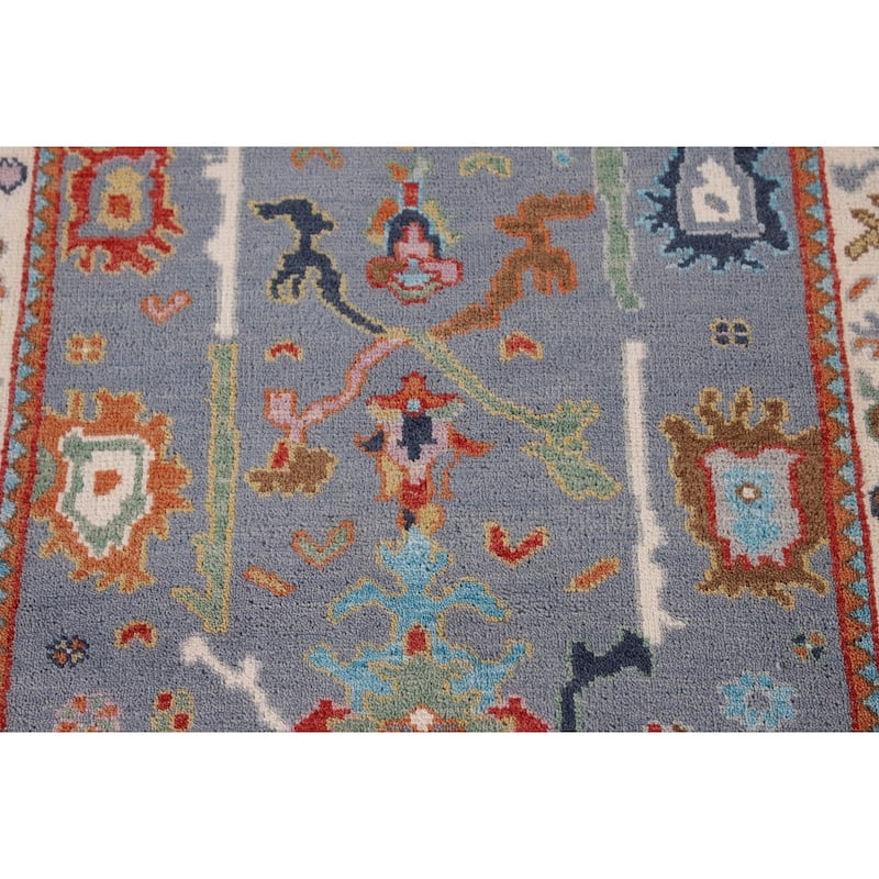 Floral Blue Oushak Oriental Area Rug Handmade Wool Carpet - 4'0" x 5'11"
