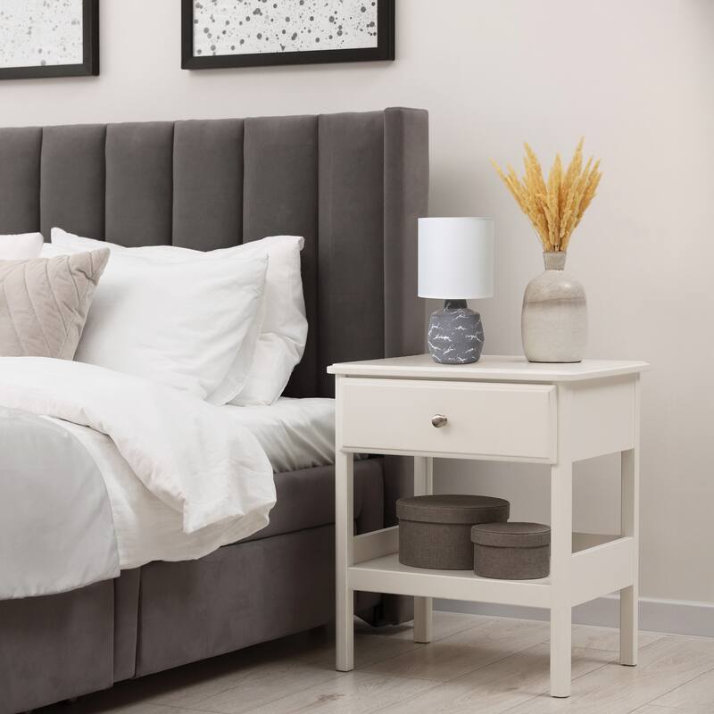 Marble Style Ceramic Table Lamp with Drum Shade - 13.25" - Gray and White