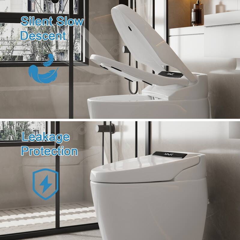 Smart Toilet with Automatic Lid, Heated Seat, Foot Sensing Flush, Warm Air Dryer & Self-Cleaning Nozzle with Built-in Tank