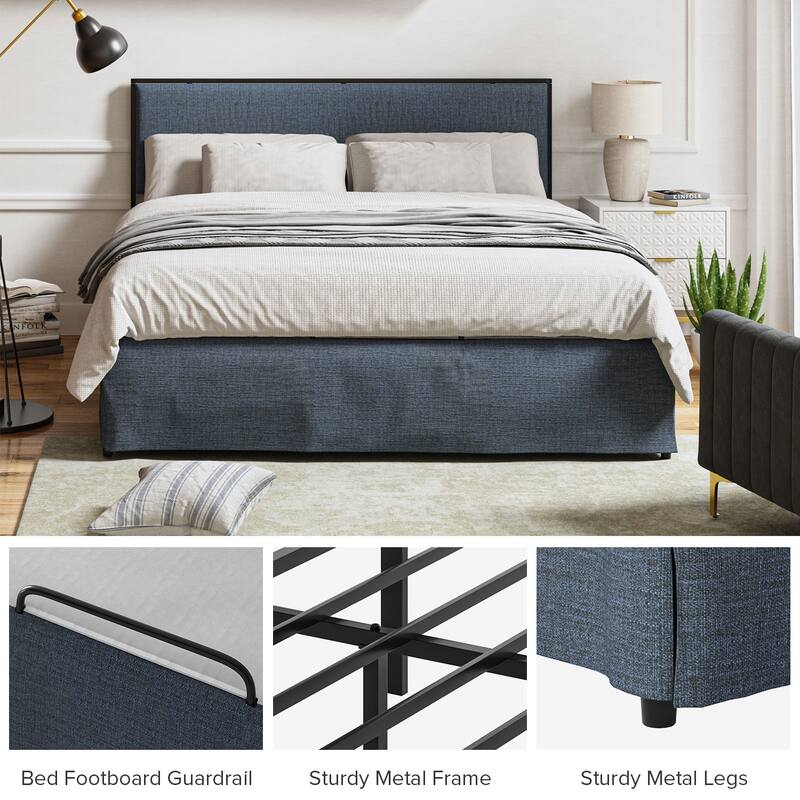 Oliver Modern Washable Slipcover Bed Upholstered Metal by HULALA HOME