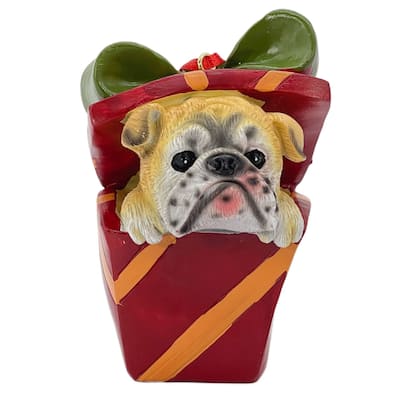 Bull Dog Present Gift Christmas Figurine Ornament 4" Red and Yellow