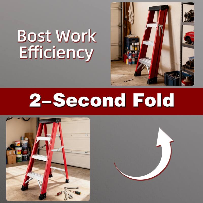 Anmytek Fiberglass Electrician Stepladder 330 lbs Capacity Non Conductive Single Sided Insulated Folding Ladder