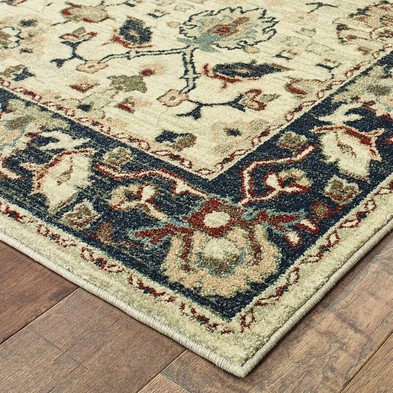 Vista Home Kutina Bordered Ivory and Navy Dense Pile Area Rug