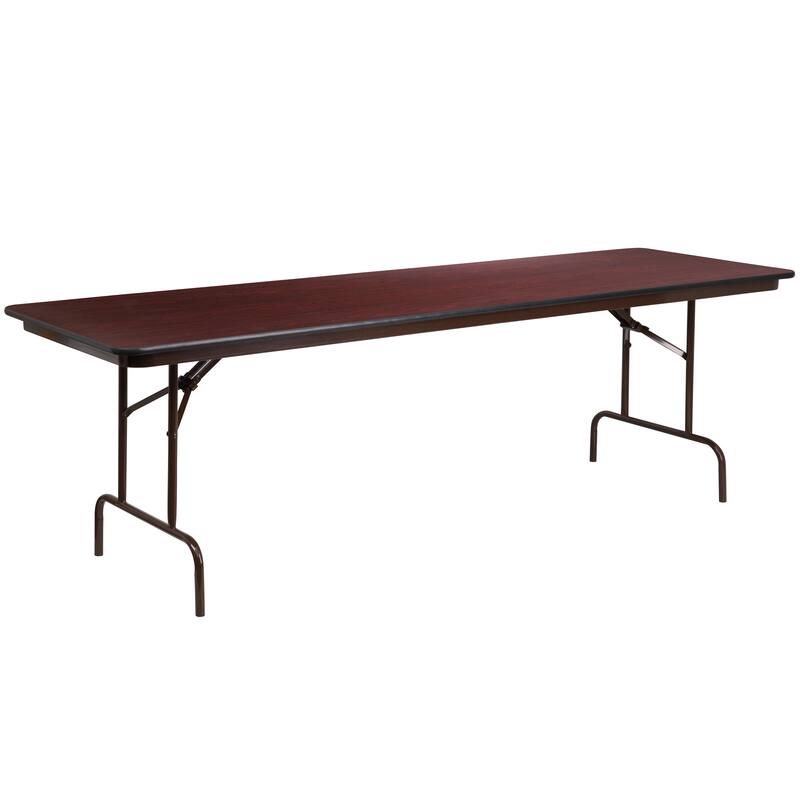 30" x 96" Rectangular High Pressure Mahogany Laminate Folding Banquet Table - Brown