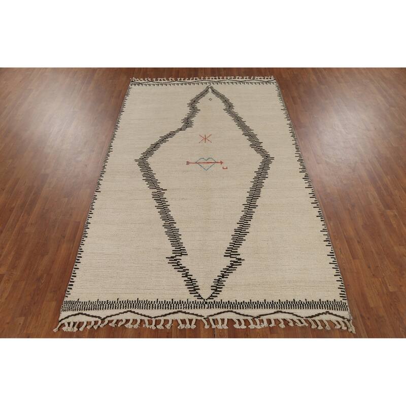 Moroccan Oriental Area Rug Hand-Knotted Wool Carpet - 6'0"x 9'9"