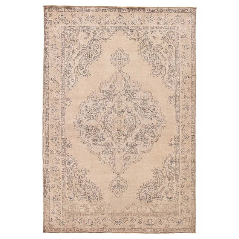 ECARPETGALLERY Hand-knotted Antalya Vintage Khaki Wool Rug - 6'7 x 9'10 - Light Khaki - 6'7 x 9'10