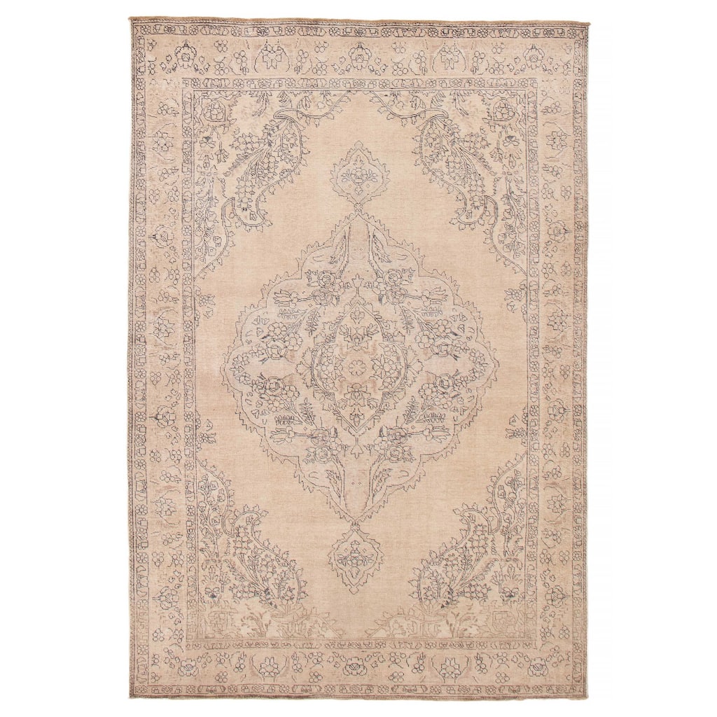 ECARPETGALLERY Hand-knotted Antalya Vintage Khaki Wool Rug - 6'7 x 9'10