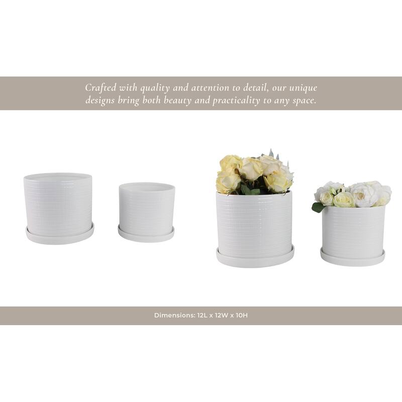 Ceramic Saucer Planters Subtle Finish (Set of 2) - 10", 9" White - 11.75" x 11.75" x 10.25"