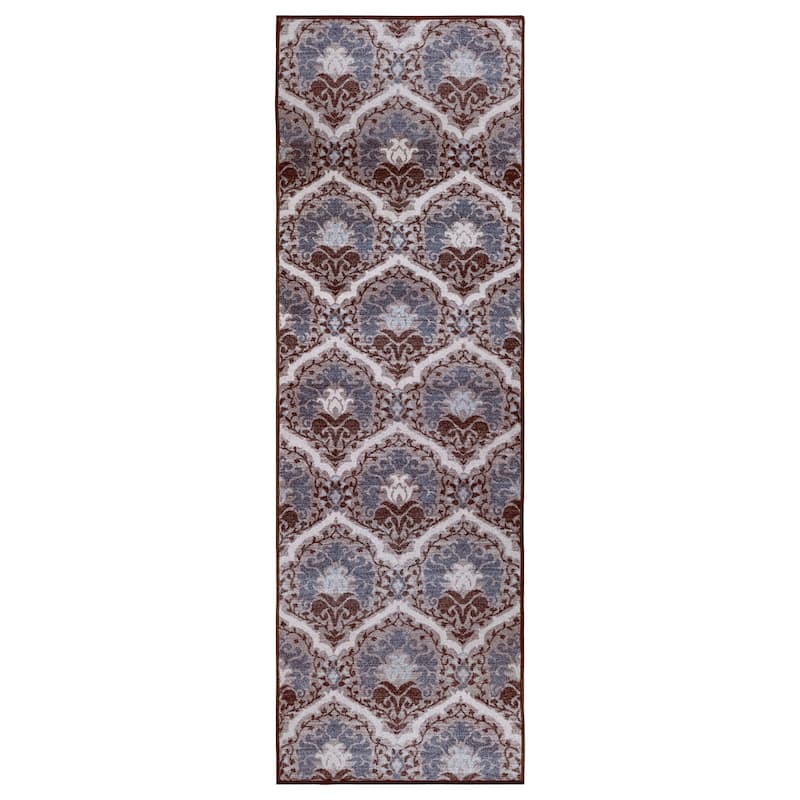 Superior Chloe Floral Damask Non-Slip Washable Indoor Runner or Area Rug