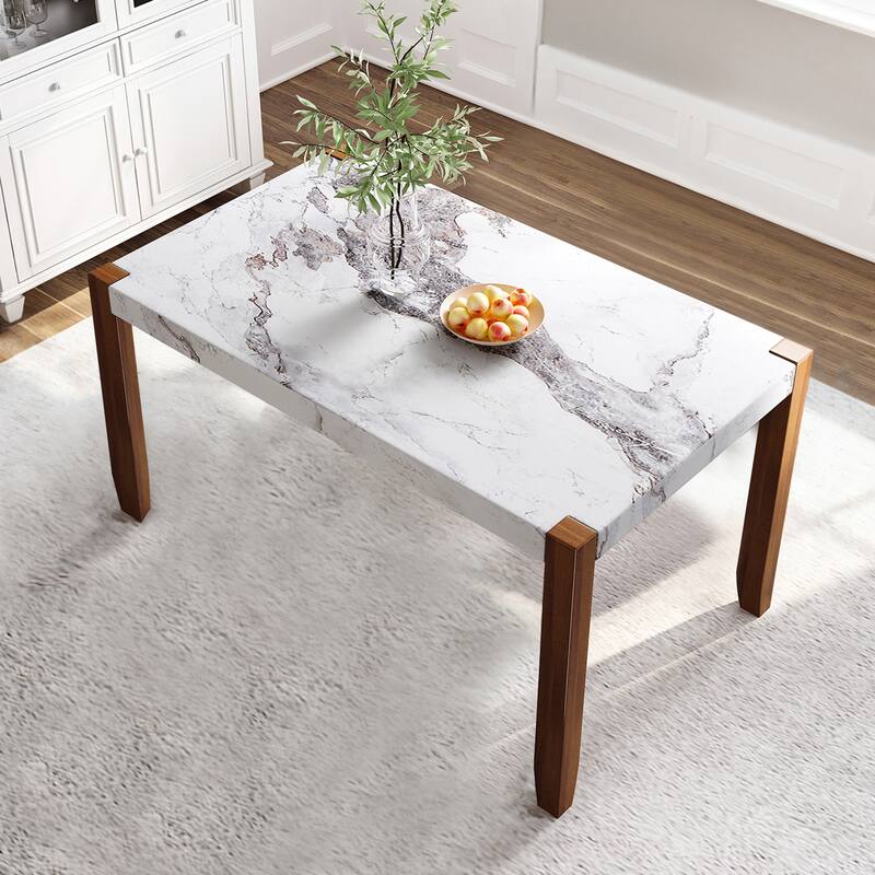 46.5" Modern Dining Table, Rectangular Faux Marble Kitchen Table - White
