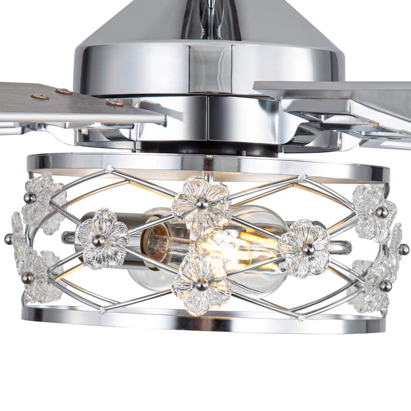 52" Reversible 5-Blade Farmhouse Glam Floral Glass Caged Ceiling Fan with Light and Remote