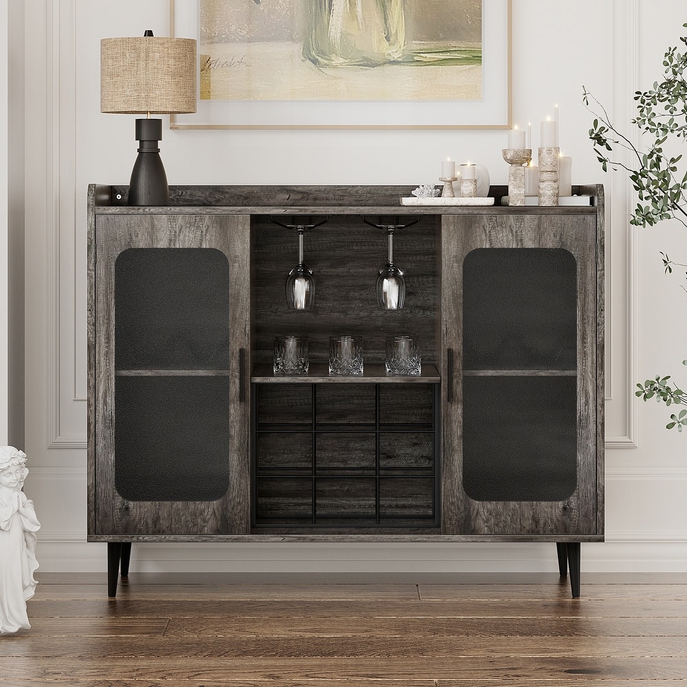 Modern Farmhouse Bar Cabinet with Charge Station and LED Light