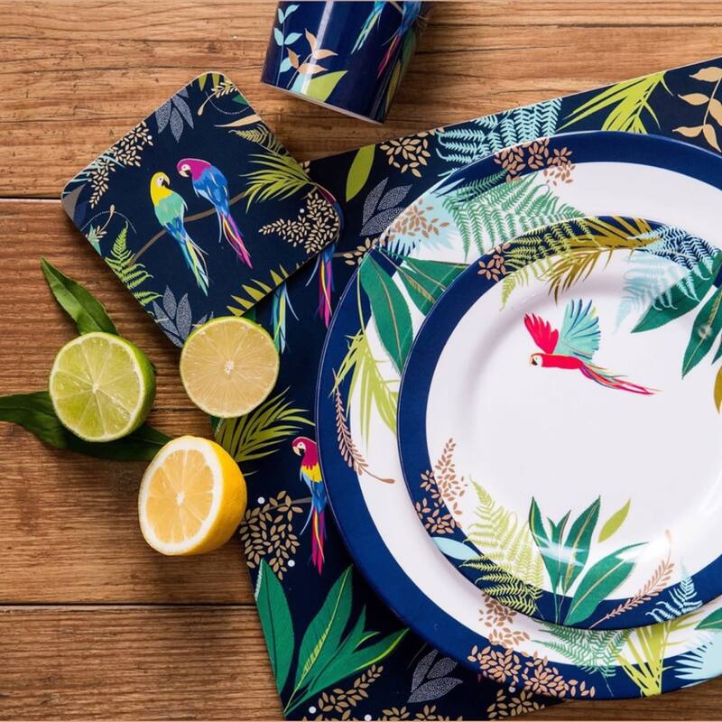 Portmeirion Set of 4 Sara Miller London Parrot Melamine Plates