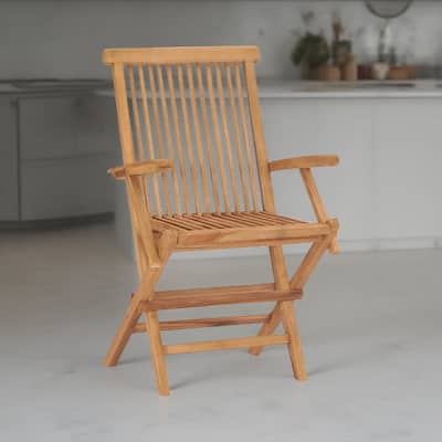 Hina Folding Outdoor ArmSet of 6, Brown Solid Teak Wood, Slatted