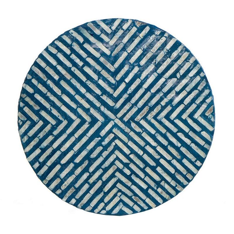 20 Inch Capiz Accent Stool Table, Cylindrical Linear Pattern