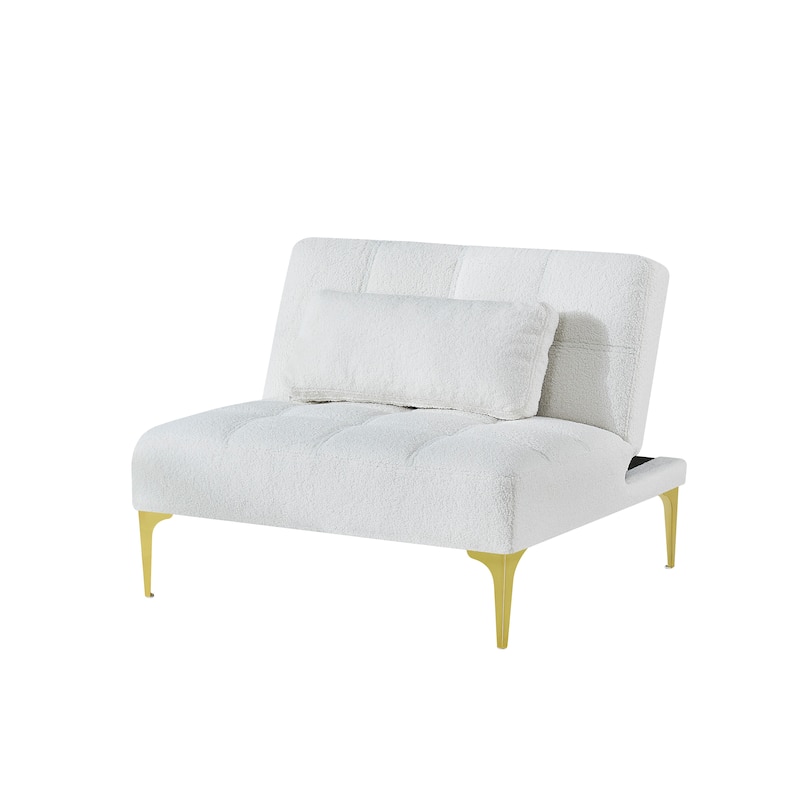 White Teddy Chenille Single Modular Sofa Bed with Wood Frame