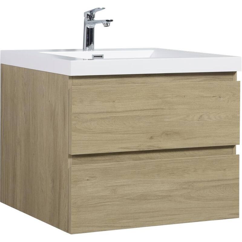 ABRUZZO 30" Floating Single Bathroom Vanity Wall-Mounted with Integrated Resin Top Basin 2 Soft Close Drawers Full Assembly