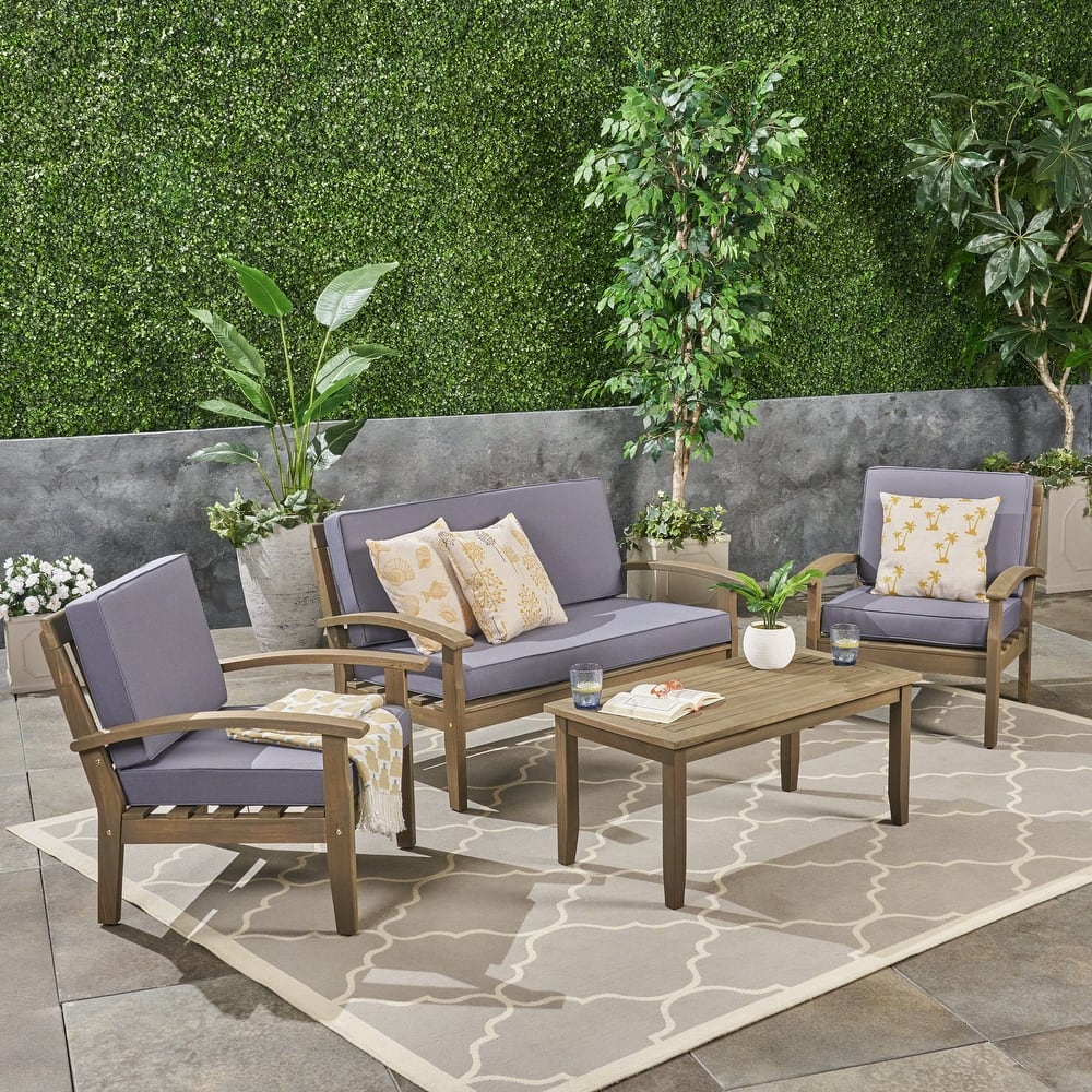 Peyton 4-piece Outdoor Wooden Chat Set by Christopher Knight Home