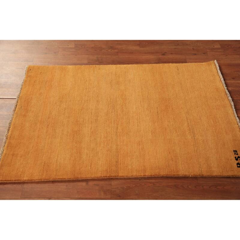 Modern Gold Gabbeh Oriental Rug Handmade Wool Carpet - 2'9" x 4'0"