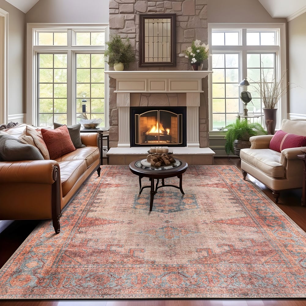 World Rug Gallery Vintage Bohemian Machine Washable Non Slip Area Rug