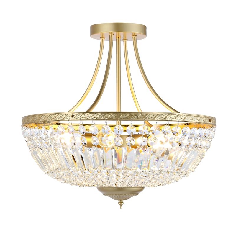 WINGBO 5-Light E26 Round Crystal Ceiling Light Fixture Semi Flush Mount - 19.5" W