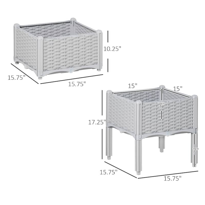 2 Piece Raised Garden Bed with Legs, Self-Watering Planter Box Raised Bed to Grow Flowers, Herbs & Vegetables, Gray