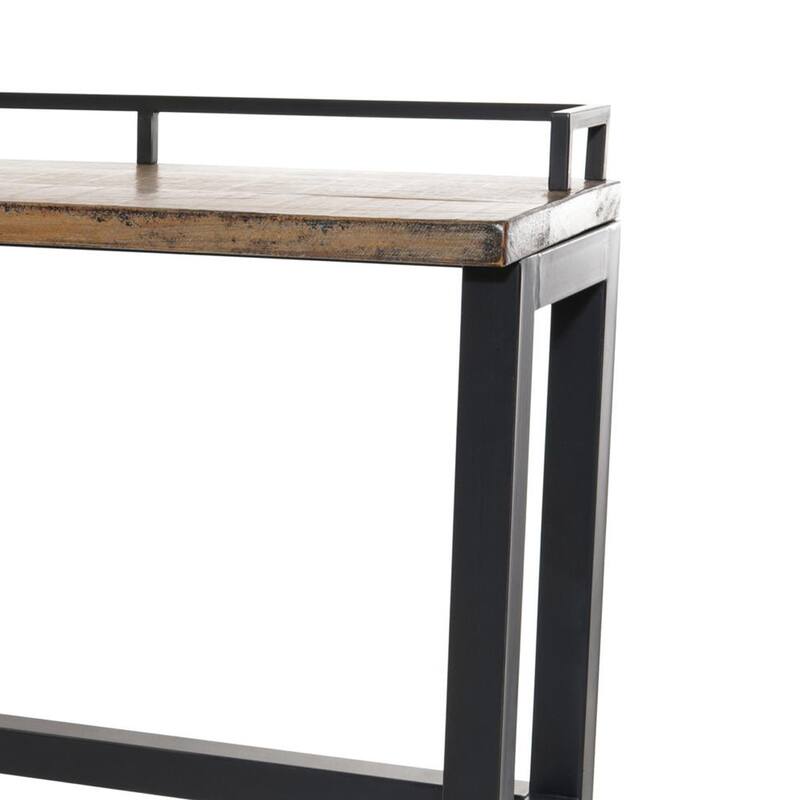 Fyan Counter Table w Rails, Black Iron Base, 71 Inch Rectangular Top