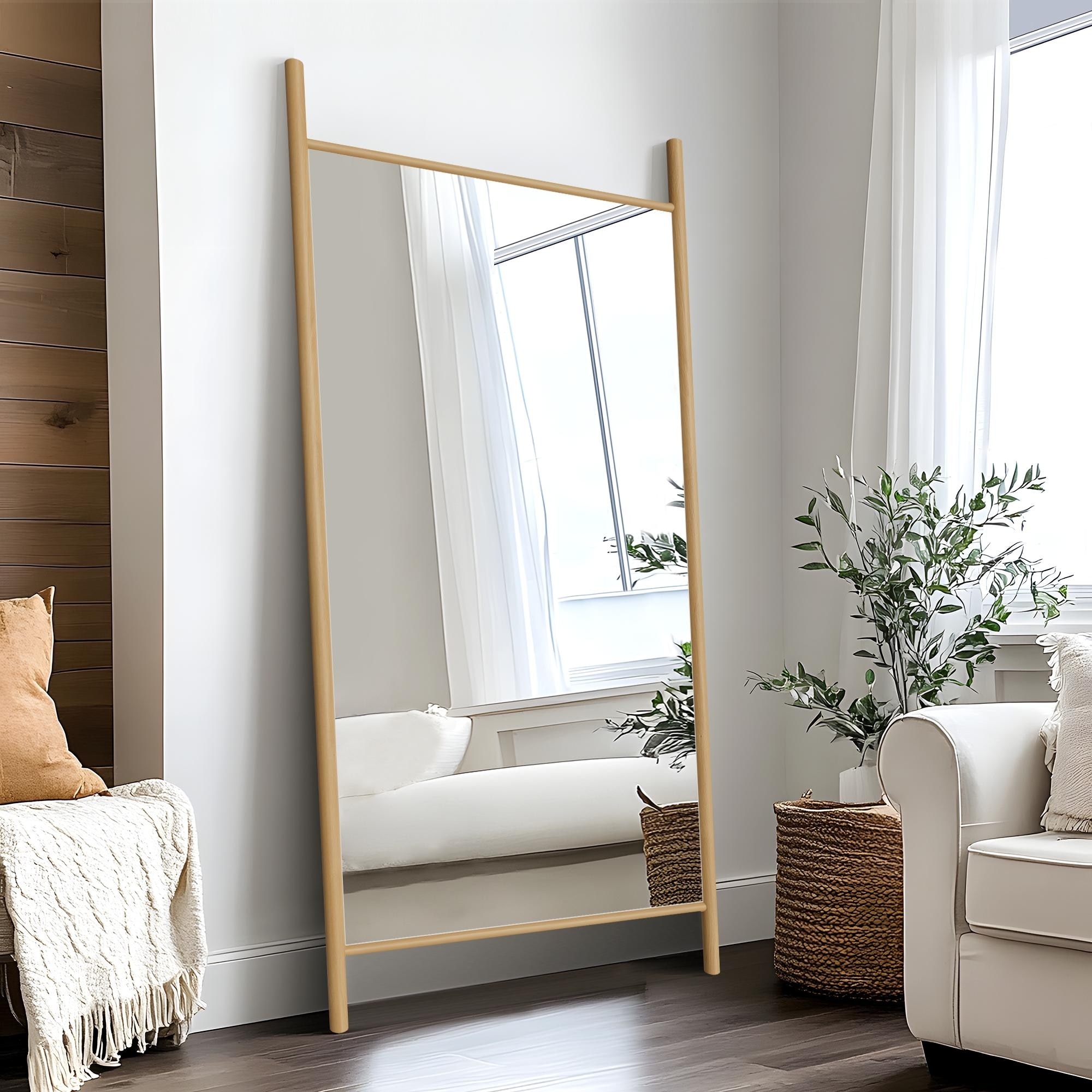 Wooden Frame Ladder-Style Wall Mirror full length mirror - Bed