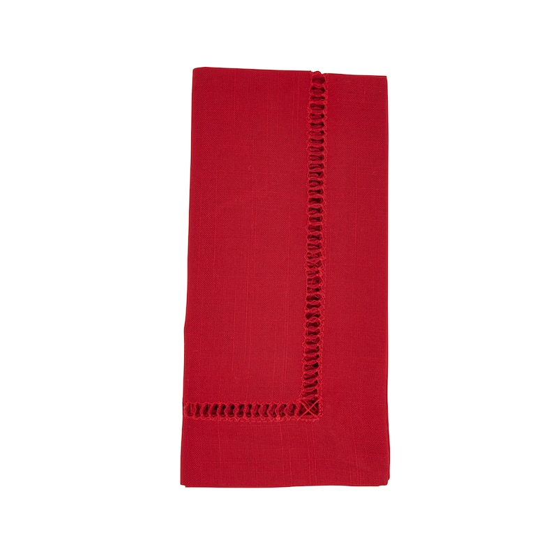 Decorative Napkins (Set of 12) - Stitched Border Detail for Dining and Entertaining - Set of 12 - 20"x20" - Red