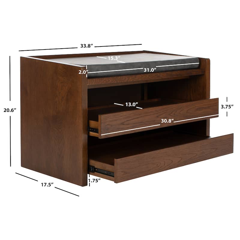 SAFAVIEH Roseanna Shoe Storage Bench Oak / Beige - 34" W x 18" D x 21" H - 34Wx18Dx21H