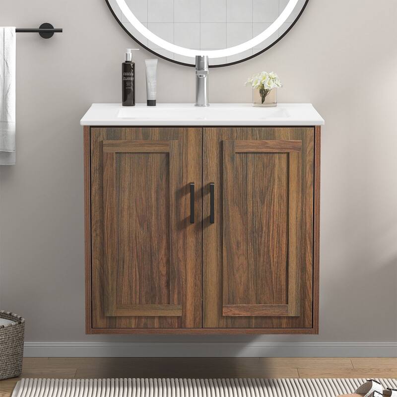 Anmytek 24'' Floating Bathroom Vanity Sink Combo Wall Mounted Cabinet with Soft Close Door