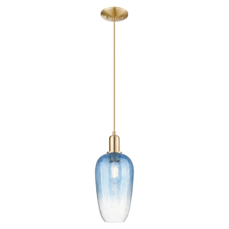 Innovations Lighting Downtown Urban - Brookhaven Flute - 1 Light 7" Cord Hung Mini Pendant - Champagne Bronze/Sapphire Blue Shade