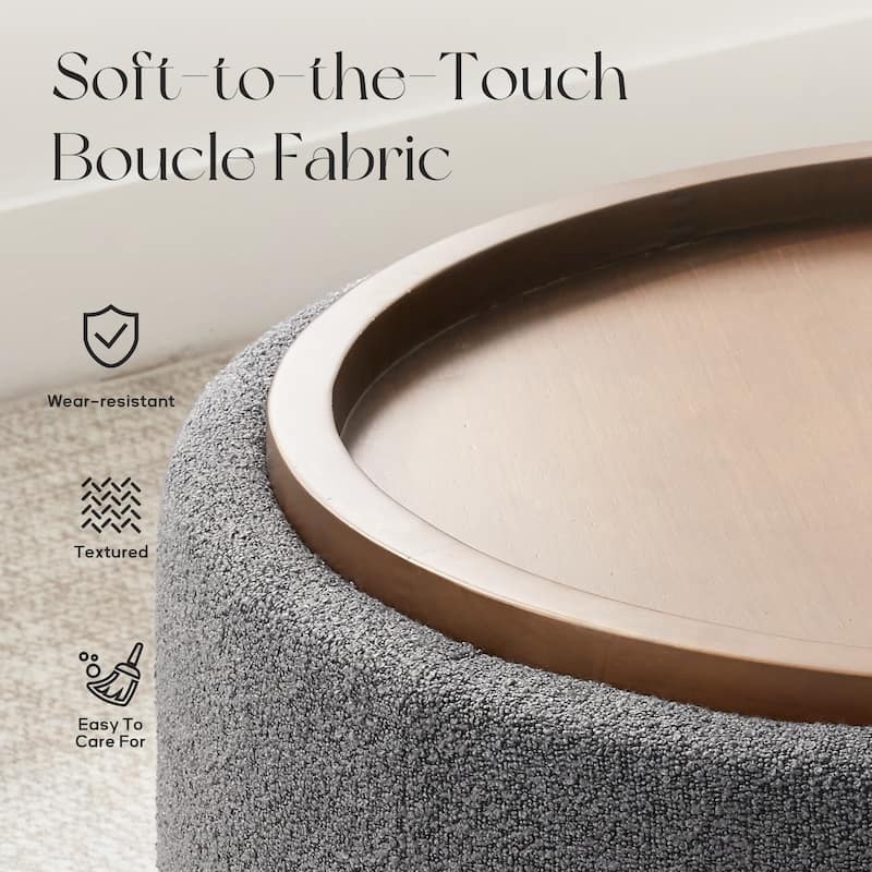 Huimo Modern round wooden tray Ottoman with Storage