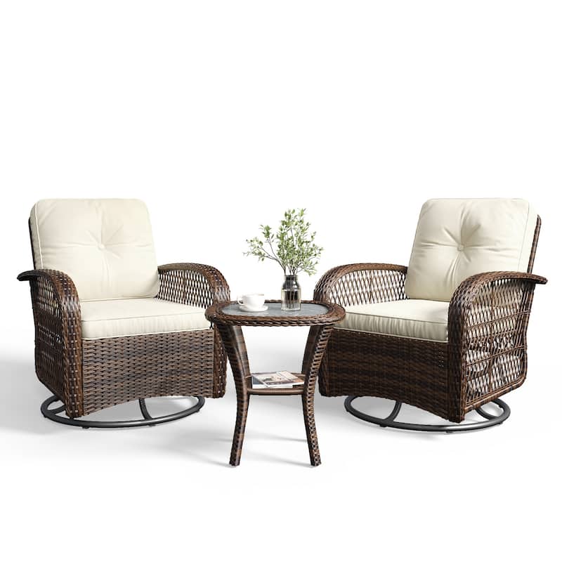 3 Pieces Patio Furniture Set, Patio Swivel Rocker Chairs Set of 2