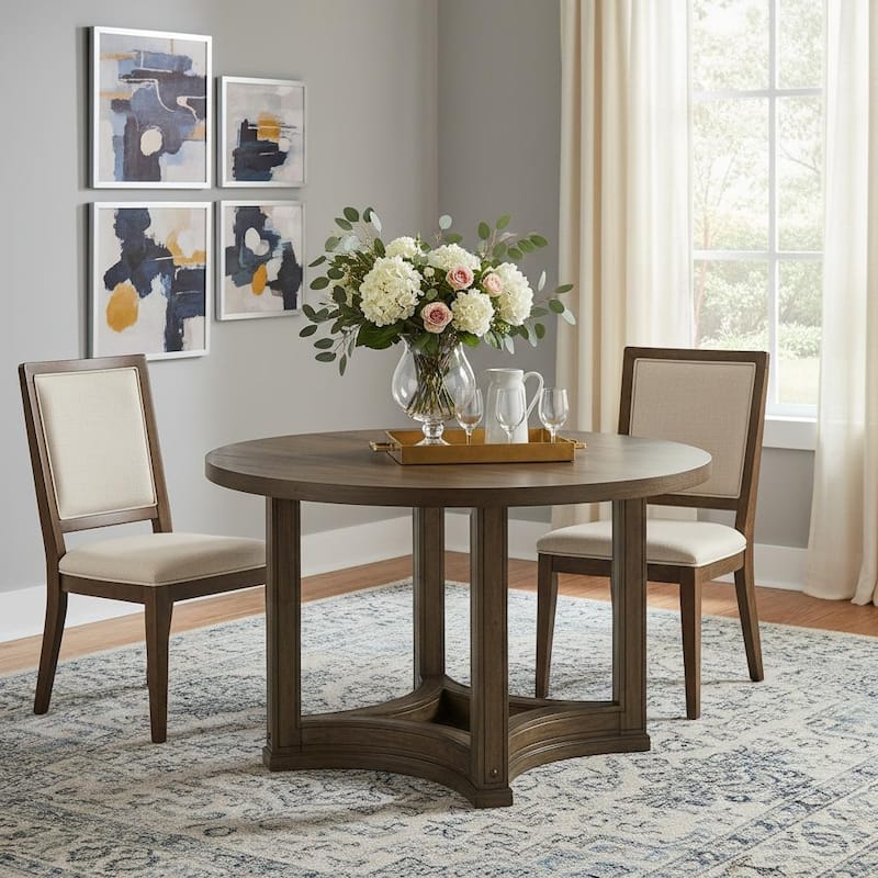 HomeRoots 47" Oak Solid Wood Frame Base Round Top Dining Table - 47.00 in. x 30.00 in. x 47.00 in. - Oak - 47.00 in. x 30.00 in.  x 47.00 in.