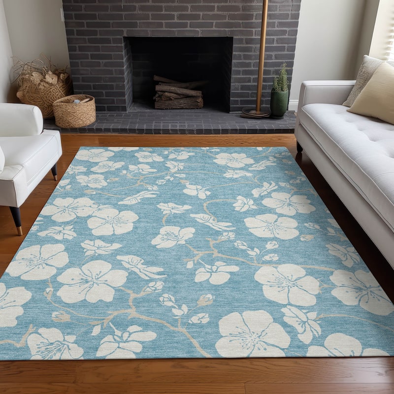 Machine Washable Indoor/ Outdoor Calm Floral Chantille Rug